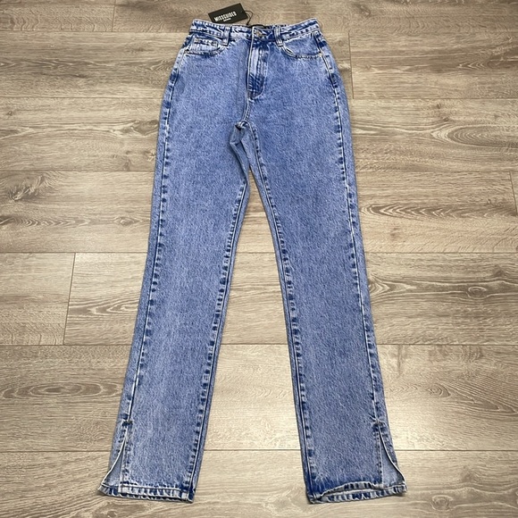 NWT Missguided Wrath Highwaisted Split Hem Straight Leg Denim Jeans 2 Long - Picture 7 of 16